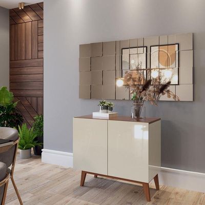 Buffet Aparador Ares 2 Portas Off White Com Freijó - Moveisaqui