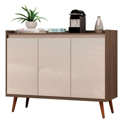 Buffet Aparador Retrô Clássico 3 Portas Malbec Com Off White - Moveisaqui