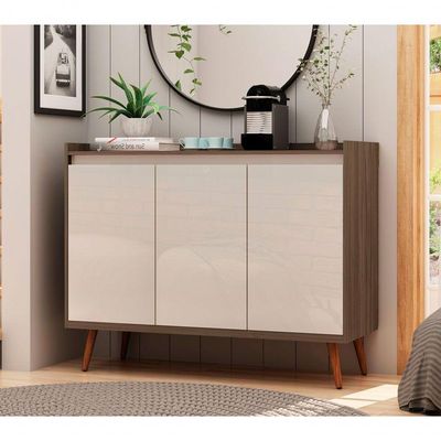 Buffet Aparador Retrô Clássico 3 Portas Malbec Com Off White - Moveisaqui
