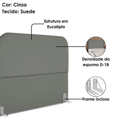 Cabeceira Casal 140 Cm Com Frame Alana Suede Cinza Artte Cinza