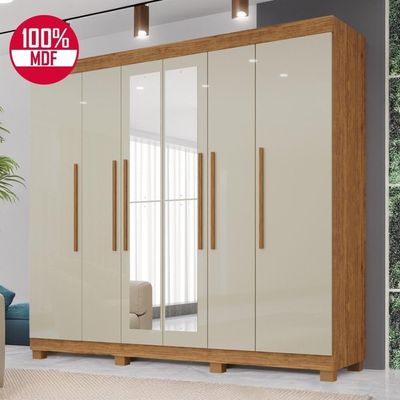 Guarda-roupa De Casal 100% Mdf 6 Portas 4 Gavetas Inglaterra Com Espelho