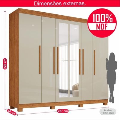 Guarda-roupa De Casal 100% Mdf 6 Portas 4 Gavetas Inglaterra Com Espelho