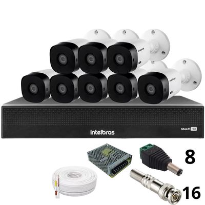 Kit 8 Câmeras Intelbras 1120b Full Hd Dvr Mhdx 1016-c Intelbras Com Detecção De Movimentos Sem Hd