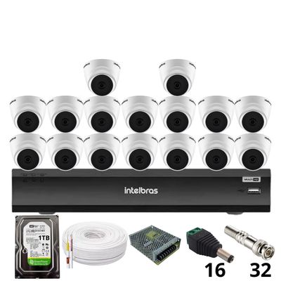 Kit 16 Câmeras Intelbras 1220 D Mic 1080p Com Microfone Dvr Intelbras Imhdx 3132 Inteligência Artificial Hd 1tb