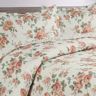 Kit Cobre Leito Colcha Mix King Estampado Dupla Face Floral 3 Peças - Débora