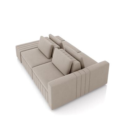 Sofá Ilha com Encosto e Almofadas Móveis Olimpo 265cm Modulado Veludo Bege G45 - Gran Belo
