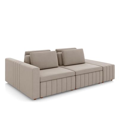 Sofá Ilha com Encosto e Almofadas Móveis Olimpo 265cm Modulado Veludo Bege G45 - Gran Belo