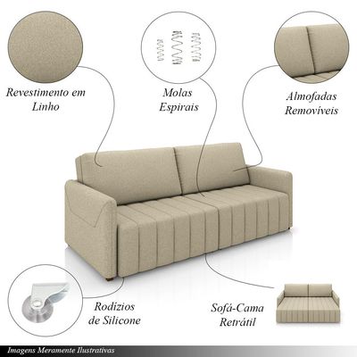 Sofá-Cama Decorativo Retrátil Thanos 2 Lugares 220cm Linho Bege G45 - Gran Belo