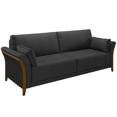Sofá Decorativo 3 Lugares 222cm Market PU Preto - Gran Belo
