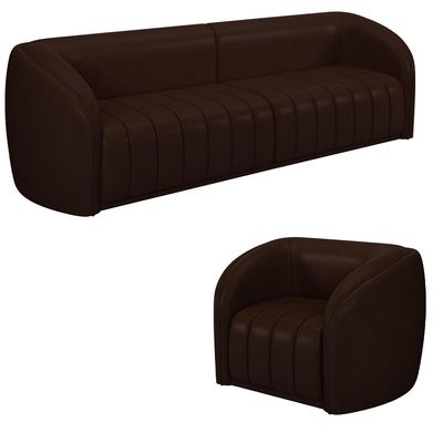 Conjunto Sala de Estar Sofá 252cm 3 Lugares e Poltrona Adam PU Marrom G45 - Gran Belo