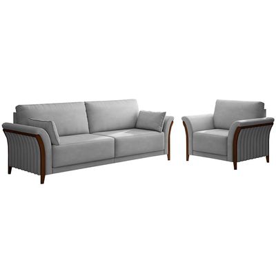 Conjunto Decorativo Poltrona e Sofá 222cm Market Veludo Cinza - Gran Belo