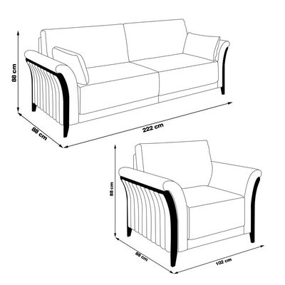 Conjunto Decorativo Poltrona e Sofá 222cm Market Veludo Cinza - Gran Belo