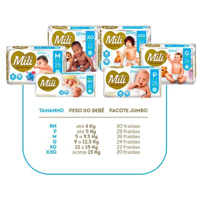 Fralda Descartável Mili  Love & Care Tam: P   4 Pacotes c/ 28 - Premium