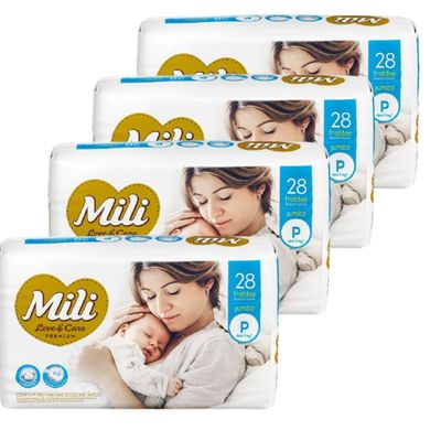 Fralda Descartável Mili  Love & Care Tam: P   4 Pacotes c/ 28 - Premium