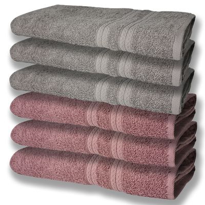 6 Toalhas Grande Super Felpudas e Grossa Algodão 80x150 Rosê+Cinza