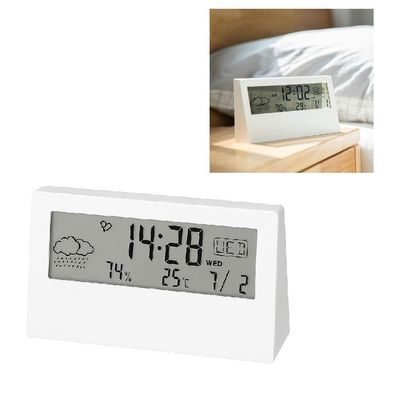 Relogio Despertador Mesa Digital Multifuncao Tela Transparente Lcd Iluminada Sensor Clima Temperatura Umidade Branco