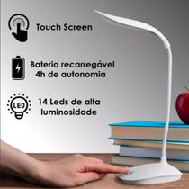 Luminaria Mesa Led Articulada Abajur Touch Flexivel Branca Leitura Estudo Trabalho Quarto Escritorio Recarregavel