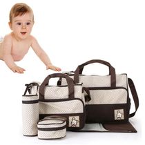 Kit Bolsa Maternidade Mochila Bebe Trocador Porta Mamadeira Papinha 5 Pecas Mala Luxo Impermeavel Menina Menino Marrom P