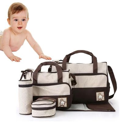 Kit Bolsa Maternidade Mochila Bebe Trocador Porta Mamadeira Papinha 5 Pecas Mala Luxo Impermeavel Menina Menino Marrom P