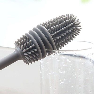 Escova de Silicone Cabo Longo para Lavar Garrafas Jarras Mamadeiras Copos Taças Limpeza Profunda
