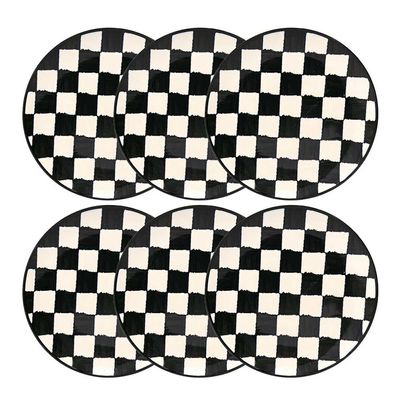 Jogo 6 Pratos Rasos Cerâmica Oxford Unni Damas 26 Cm: Quadriculado