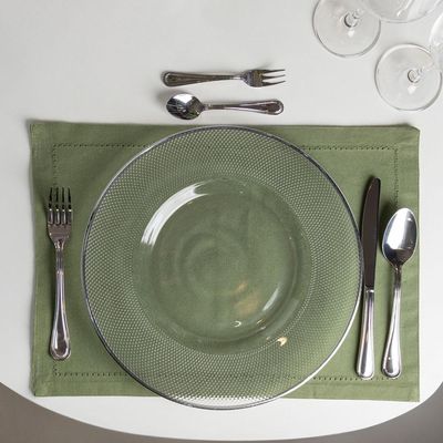 Sousplat em Cristal Wolff Thin Edge 32,5cm Prateado Elegância Moderna Mesa Posta