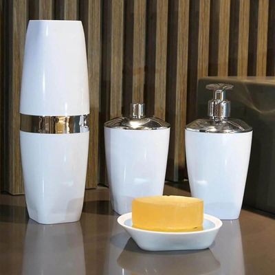 Kit Porta Escova de Dente e Lixeira Basculante 12L Branco Banheiro Organização Pia
