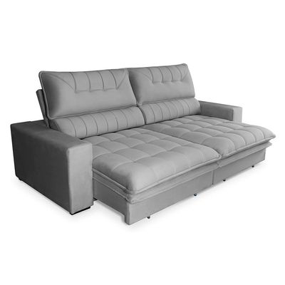 Sofá 3 Lugares Retrátil e Reclinável Mustang Veludo Cinza 210 cm
