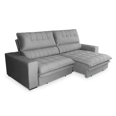 Sofá 3 Lugares Retrátil e Reclinável Mustang Veludo Cinza 210 cm
