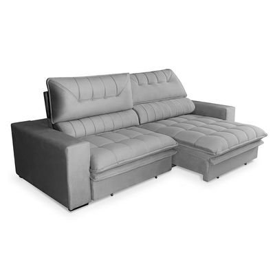Sofá 3 Lugares Retrátil e Reclinável Mustang Veludo Cinza 210 cm
