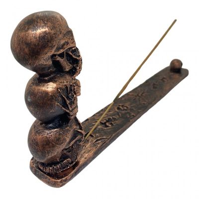 Incensário Régua 3 Crânios 26 cm em Resina - Selecione a Cor Dourado