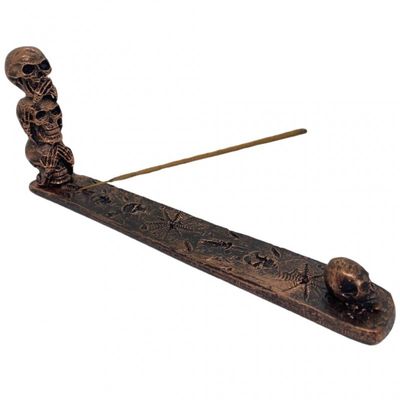 Incensário Régua 3 Crânios 26 cm em Resina - Selecione a Cor Dourado