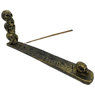 Incensário Régua 3 Crânios 26 cm em Resina - Selecione a Cor Dourado
