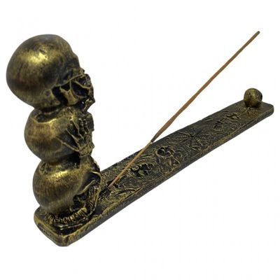 Incensário Régua 3 Crânios 26 cm em Resina - Selecione a Cor Dourado