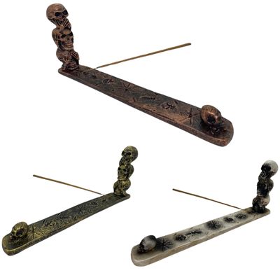 Incensário Régua 3 Crânios 26 cm em Resina - Selecione a Cor Dourado