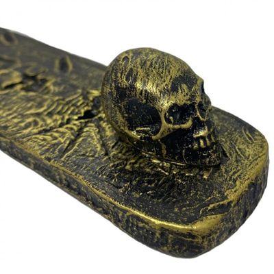 Incensário Régua 3 Crânios 26 cm em Resina - Selecione a Cor Dourado