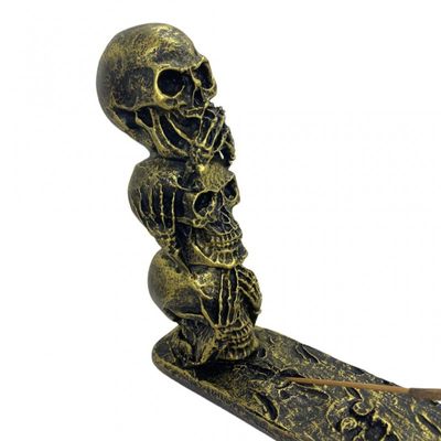 Incensário Régua 3 Crânios 26 cm em Resina - Selecione a Cor Dourado