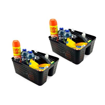 Kit 2 Cesto Organizador Transporta Tudo C/ Alça Plástico Nitron P/ Produtos de Limpeza e Ferramentas Preto