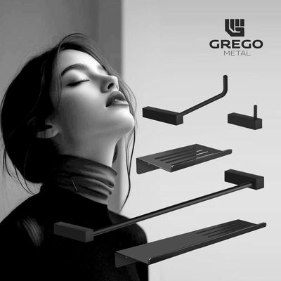 Kit Acessórios Para Banheiro Preto Fosco 5 Peças Grego Metal 2101tr