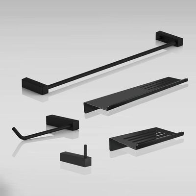 Kit Acessórios Para Banheiro Preto Fosco 5 Peças Grego Metal 2101tr