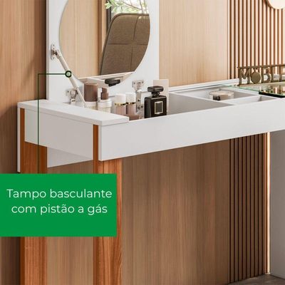 Mesa Escrivaninha Office Penteadeira Play Moderna Espelho Branco Fosco Com Cinamomo