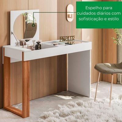 Mesa Escrivaninha Office Penteadeira Play Moderna Espelho Branco Fosco Com Cinamomo
