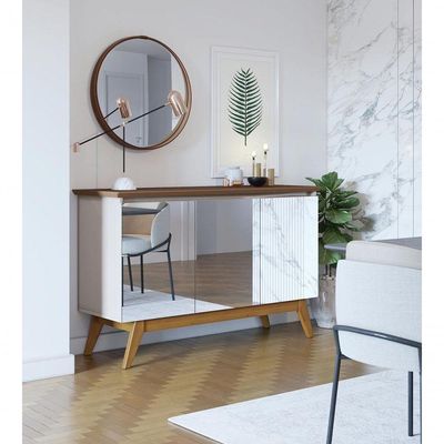 Buffet Classic 3 Portas Off White Com Freijó E Espelho - Imcal Móveis