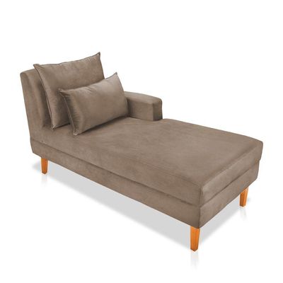 Divã Chaise Jade 1,60 Cm Pés Chanfrado Suede Cappuccino