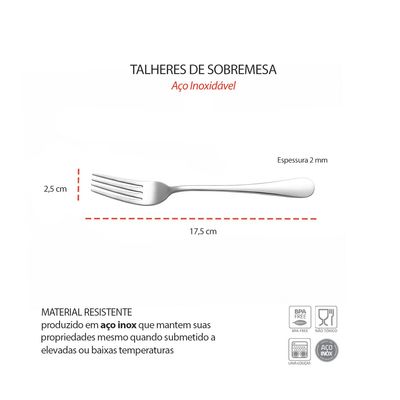Garfo de Sobremesa Inox Talheres Buffet Restaurante Jogo 6un