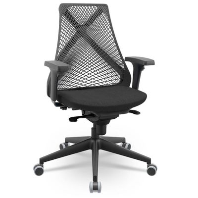 Cadeira De Escritório Giratória Presidente Unix P03 Tela Cinza Crepe Preto - Lyam Decor