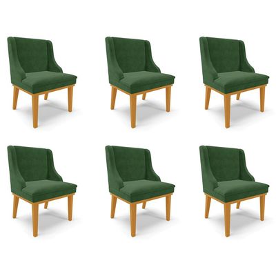 Kit 6 Cadeiras Decorativas Sala de Jantar Base Fixa de Madeira Firenze Suede Verde/Castanho G19 - Gran Belo