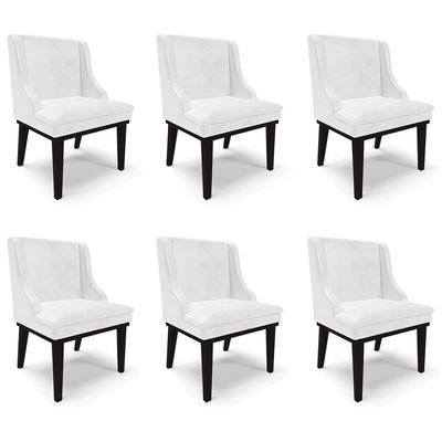 Kit 6 Cadeiras Decorativas Sala de Jantar Base Fixa de Madeira Firenze PU Branco Brilho/Preto G19 - Gran Belo