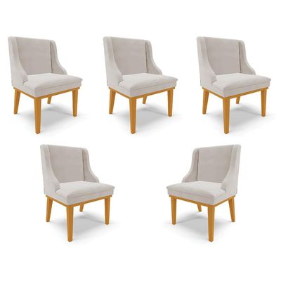 Kit 5 Cadeiras Decorativas Sala de Jantar Base Fixa de Madeira Firenze Veludo Cinza/Castanho G19 - Gran Belo