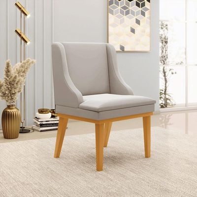 Kit 5 Cadeiras Decorativas Sala de Jantar Base Fixa de Madeira Firenze Veludo Cinza/Castanho G19 - Gran Belo